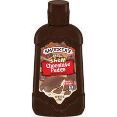 Magic Shell® Chocolate Fudge Flavored Topping front center with packaging