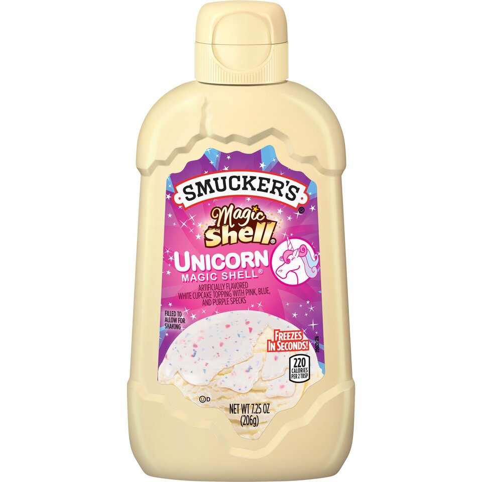 Smucker's® Unicorn Magic Shell® Ice Cream Topping front center with packaging