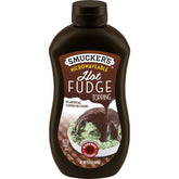 Microwavable Hot Fudge Topping front center with packaging