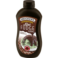 Microwavable Hot Fudge Topping front right with packaging