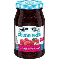 Sugar Free Red Raspberry Preserves front center with packaging
