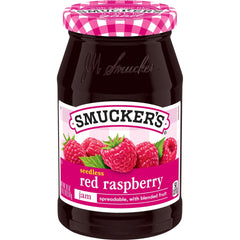 Seedless Red Raspberry Jam front center with packaging