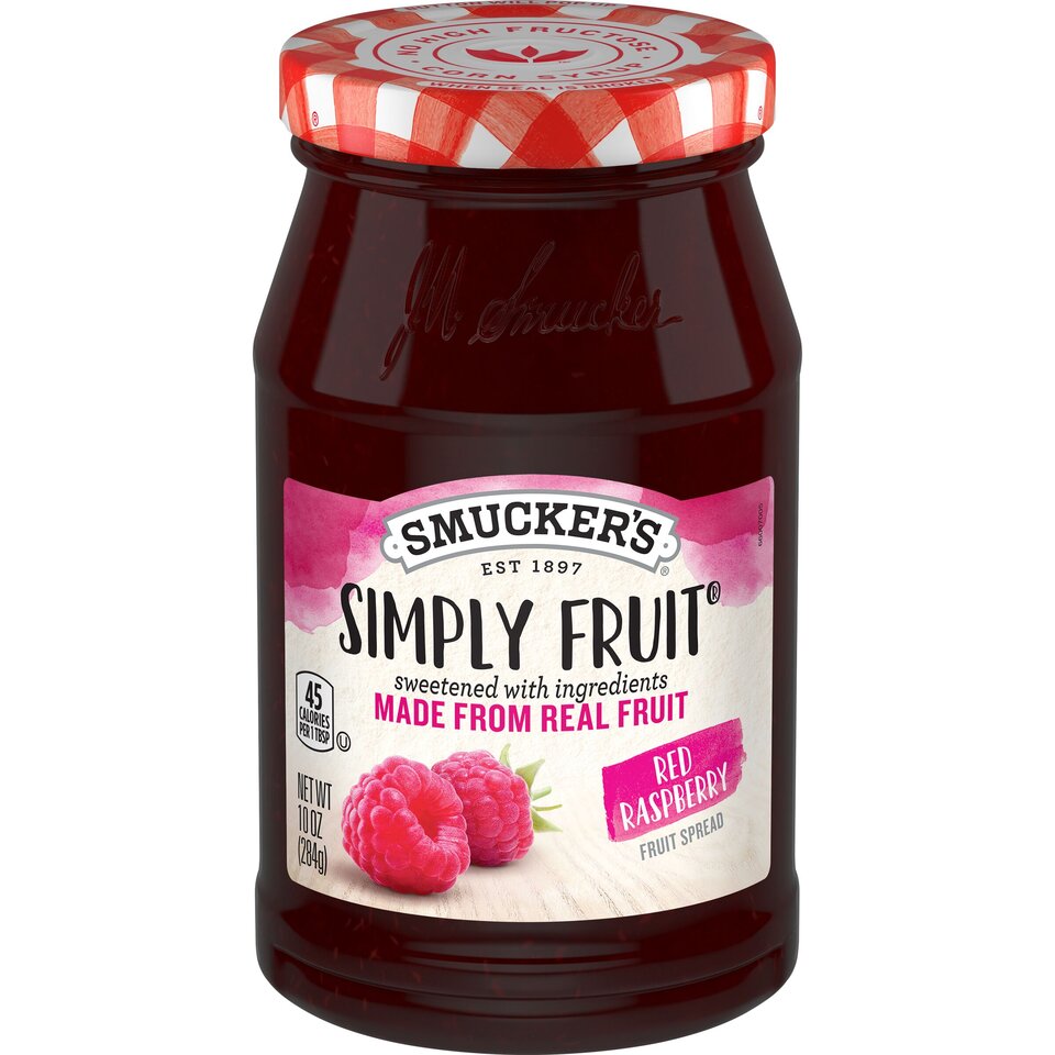 Simply Fruit® Red Raspberry Fruit Spread front center with packaging
