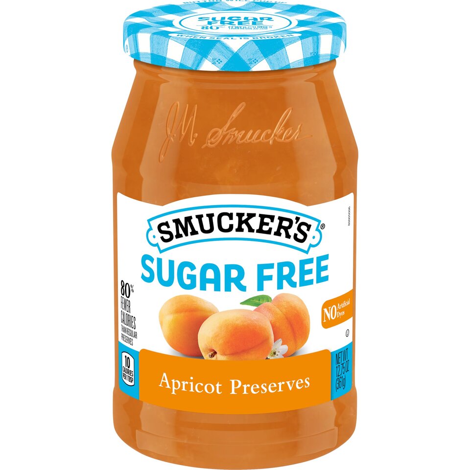 Sugar Free Apricot Preserves front center with packaging