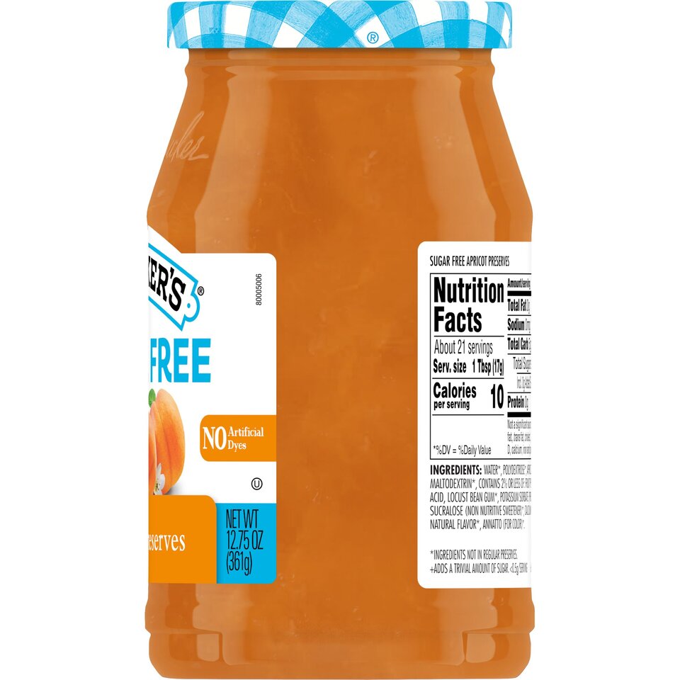 Sugar Free Apricot Preserves right with packaging