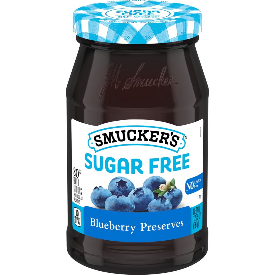 Sugar Free Blueberry Preserves front center with packaging