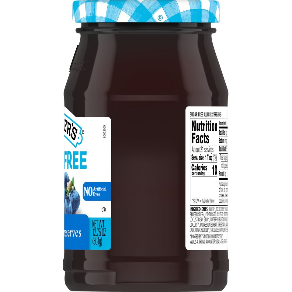 Sugar Free Blueberry Preserves right with packaging