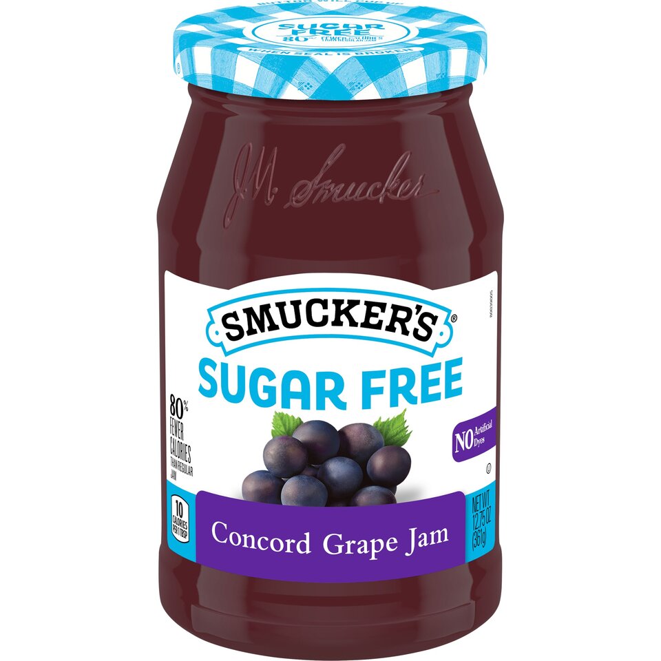 Sugar Free Concord Grape Jam front center with packaging