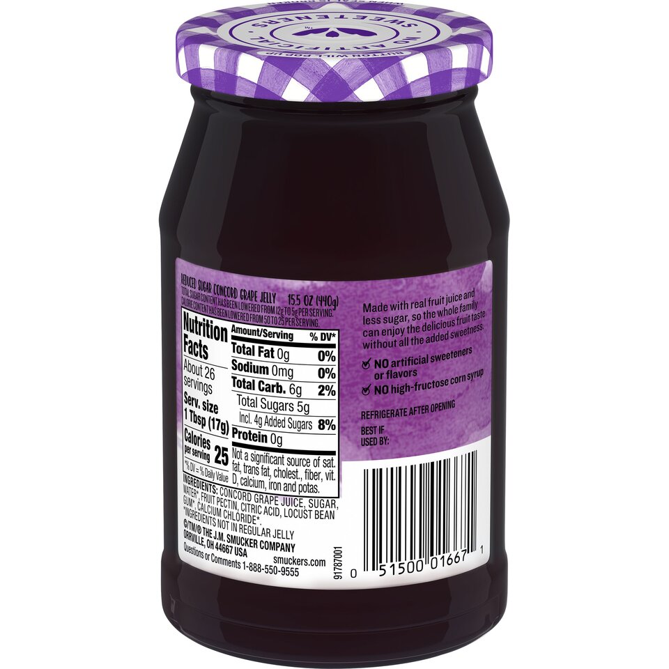 Low Sugar™ Reduced Sugar Concord Grape Jelly back center with packaging