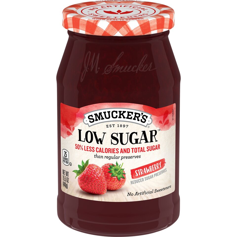 Low Sugar™ Reduced Sugar Strawberry Preserves front center with packaging