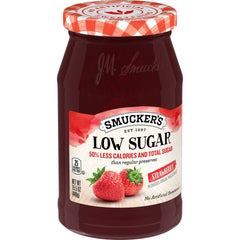 Low Sugar™ Reduced Sugar Strawberry Preserves front left with packaging