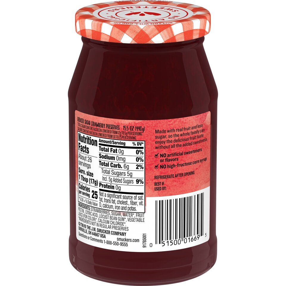 Low Sugar™ Reduced Sugar Strawberry Preserves back center with packaging