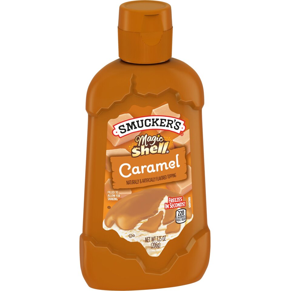 Magic Shell® Caramel Topping front left with packaging