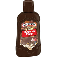 Magic Shell® Chocolate Fudge Flavored Topping front left with packaging
