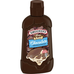 Magic Shell® Chocolate Flavored Topping front left with packaging