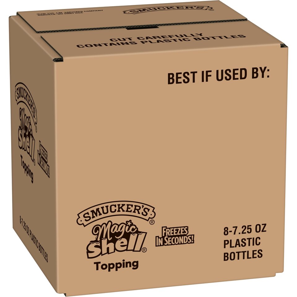 Smucker's® Unicorn Magic Shell® Ice Cream Topping front left with packaging