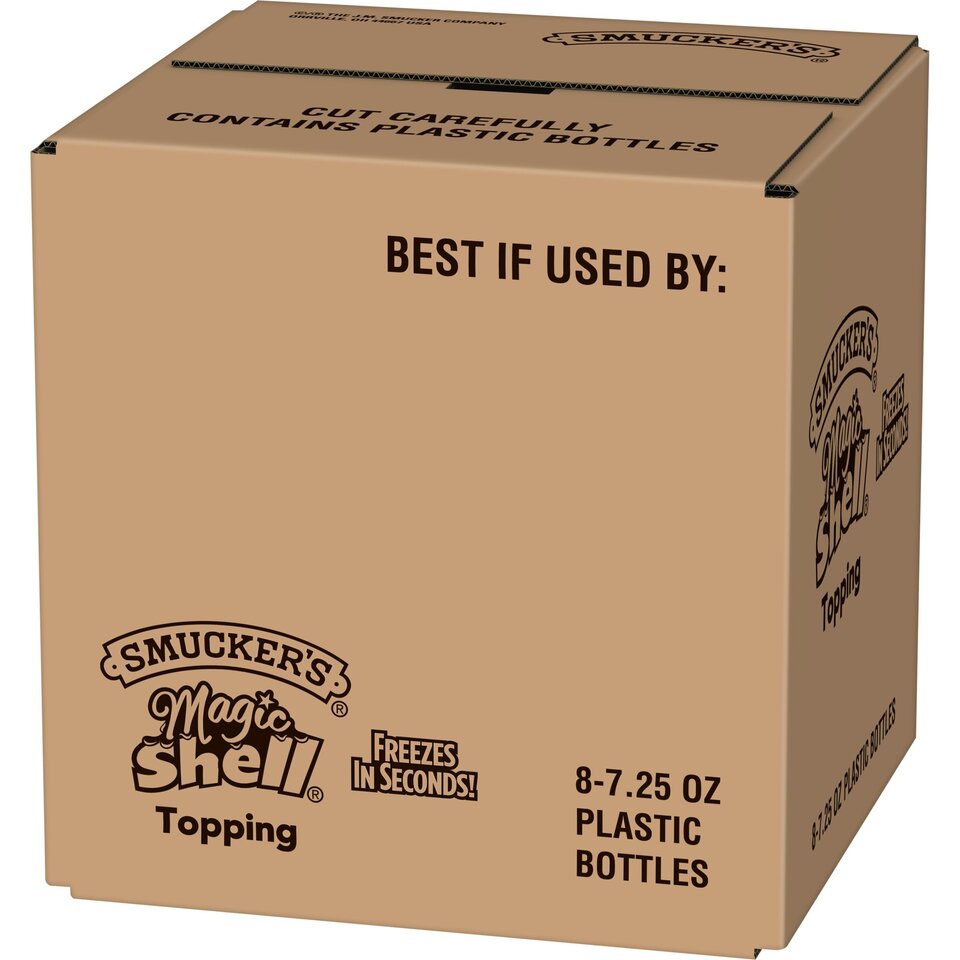 Smucker's® Unicorn Magic Shell® Ice Cream Topping front right with packaging