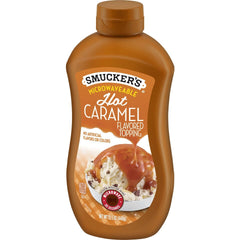 Microwavable Hot Caramel Topping front right with packaging
