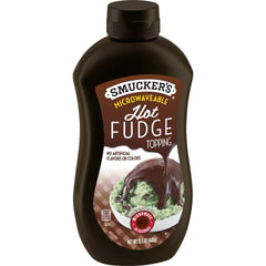 Microwavable Hot Fudge Topping front left with packaging