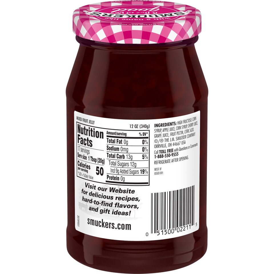 Mixed Fruit Jelly back center with packaging