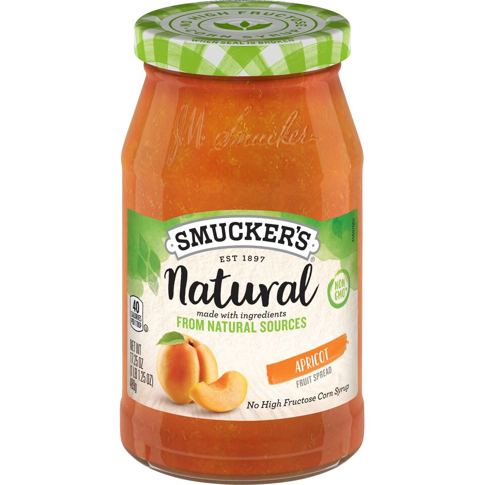 Natural Apricot Fruit Spread front center with packaging