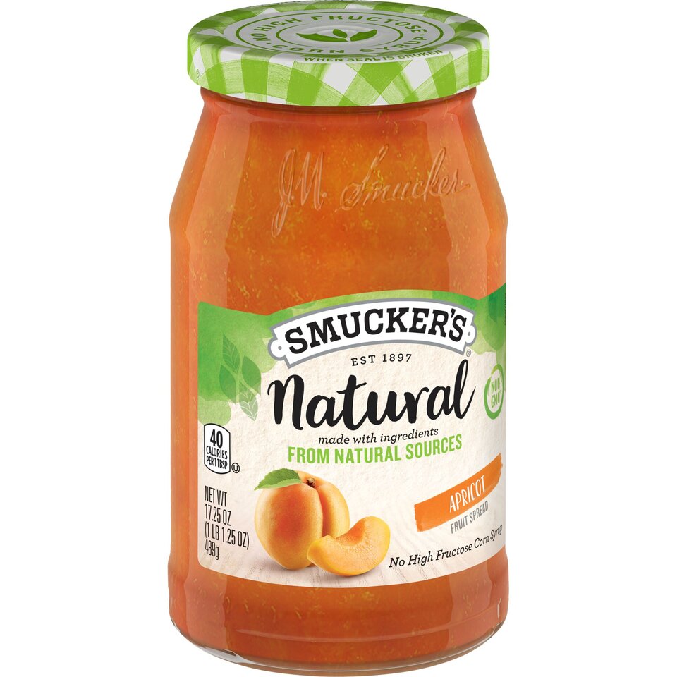 Natural Apricot Fruit Spread front left with packaging