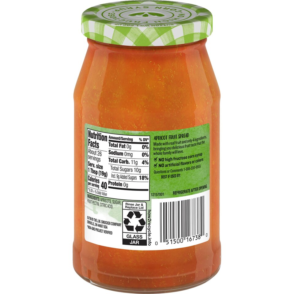 Natural Apricot Fruit Spread back center with packaging