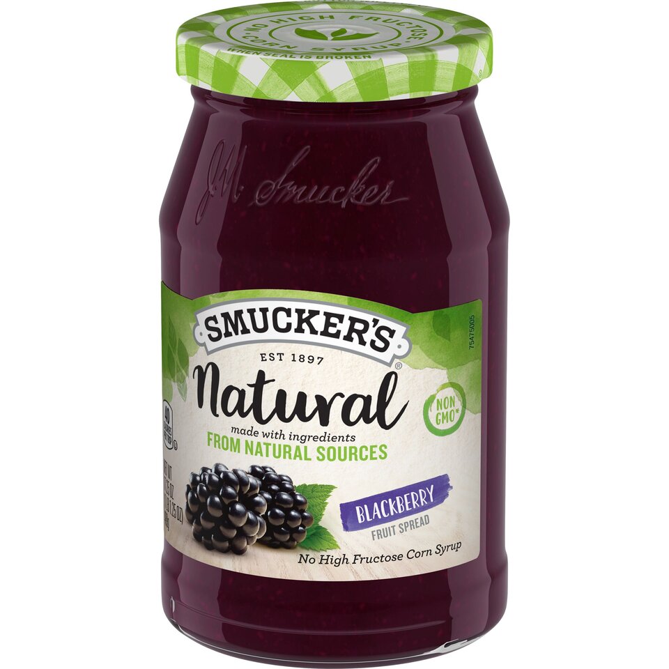 Natural Blackberry Fruit Spread front right with packaging