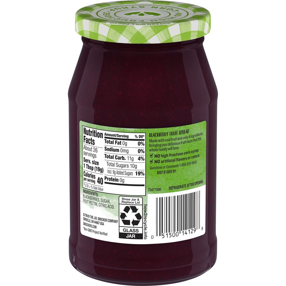 Natural Blackberry Fruit Spread back center with packaging