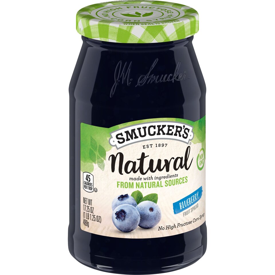 Natural Blueberry Fruit Spread front left with packaging