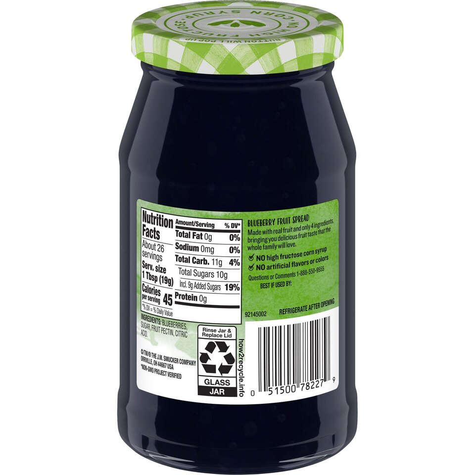 Natural Blueberry Fruit Spread back center with packaging