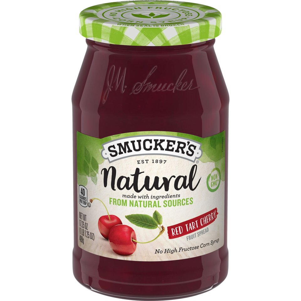 Natural Red Tart Cherry Fruit Spread front center with packaging