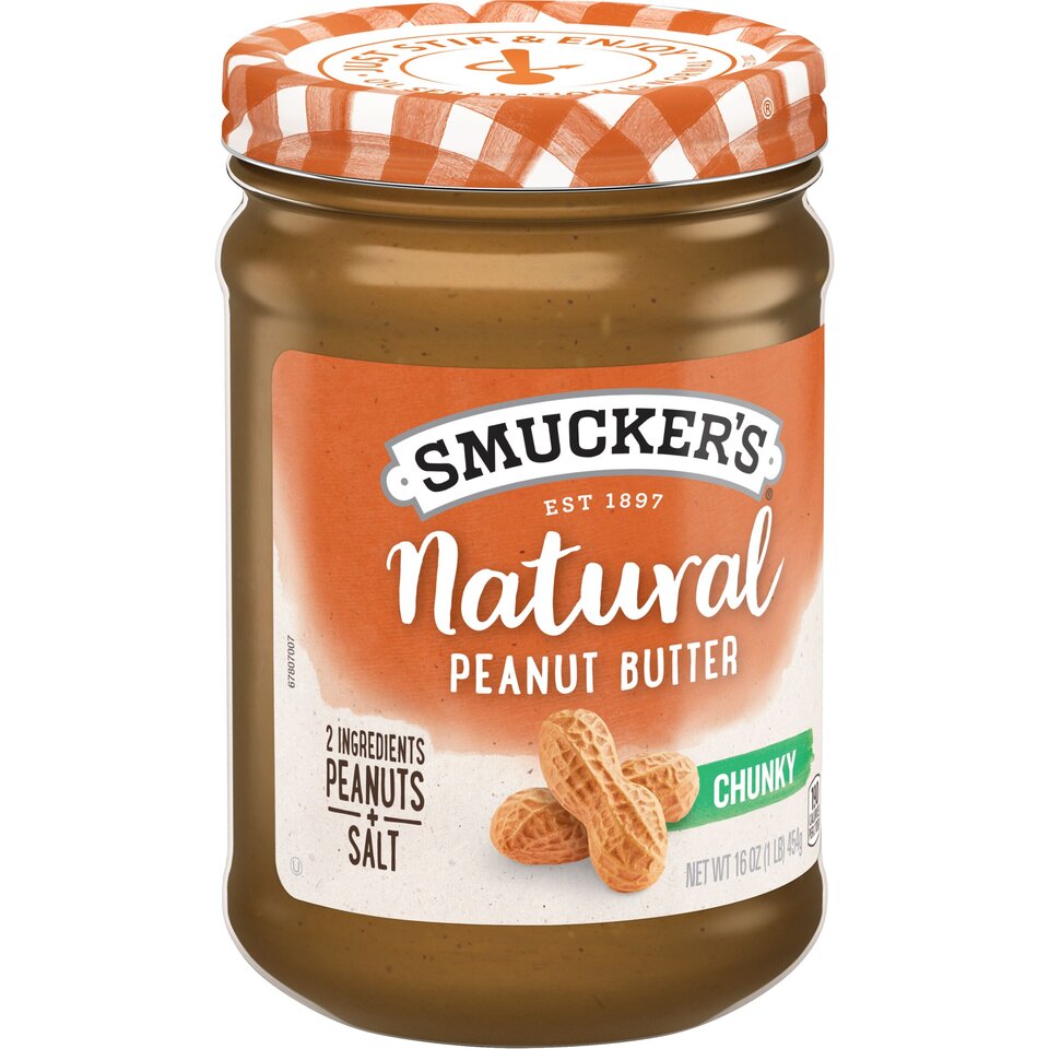 Natural Chunky Peanut Butter front left with packaging