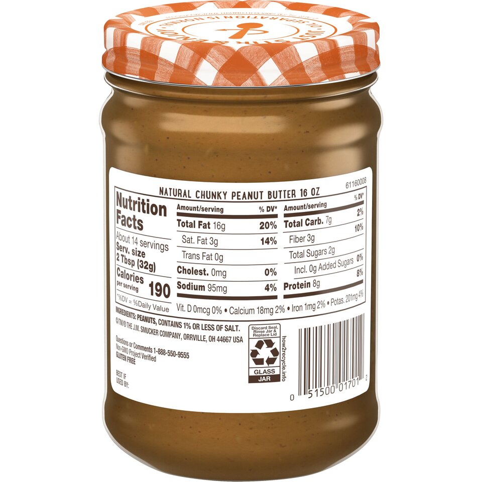 Natural Chunky Peanut Butter back center with packaging