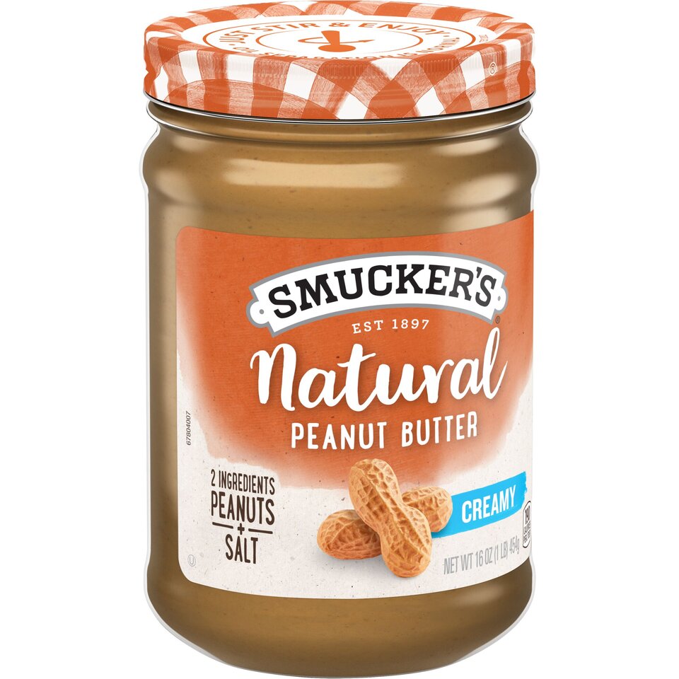 Natural Creamy Peanut Butter front left with packaging