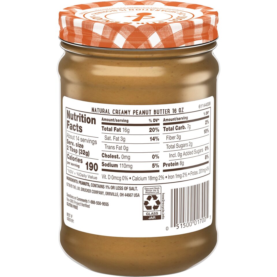 Natural Creamy Peanut Butter back center with packaging
