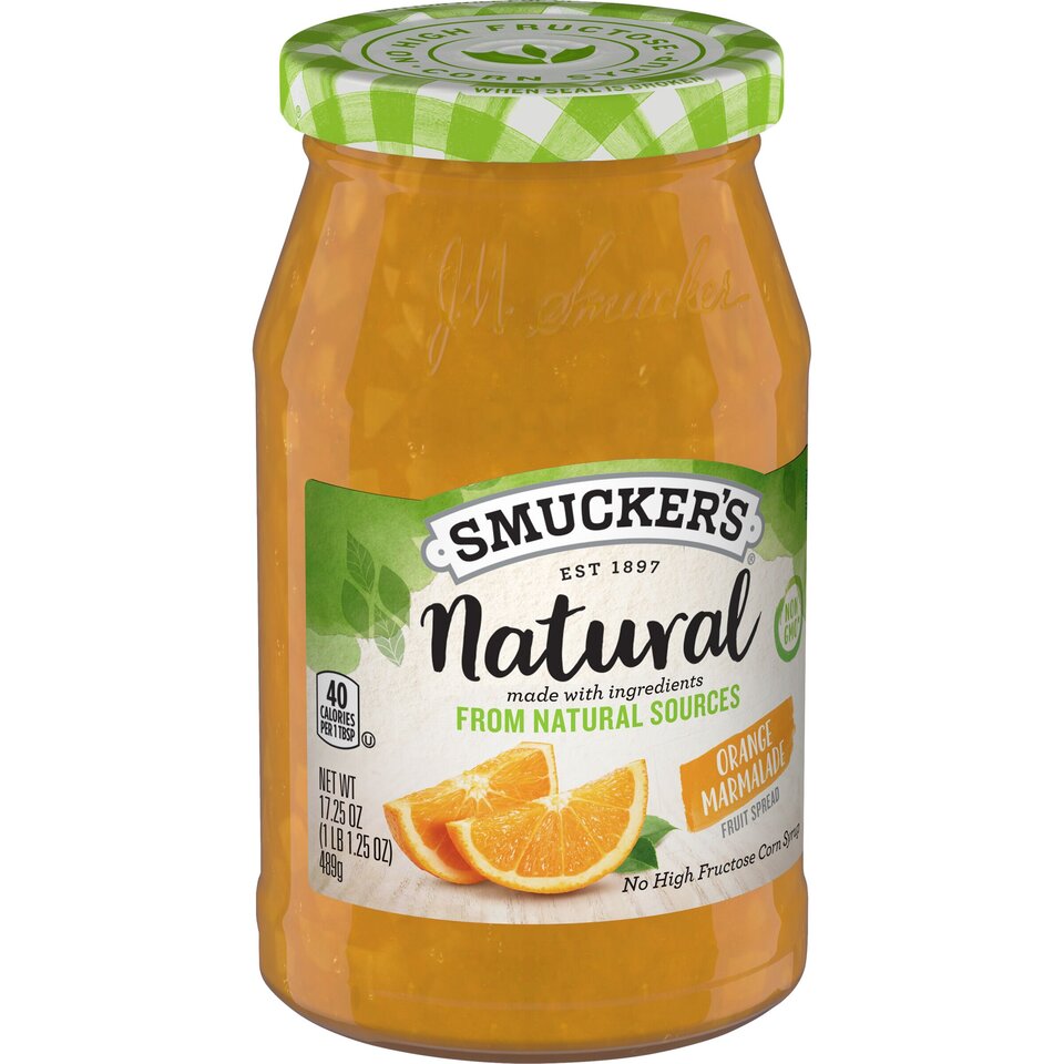 Natural Orange Marmalade Fruit Spread front left with packaging