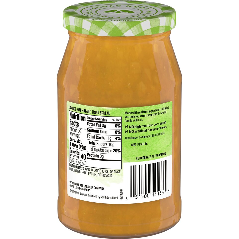 Natural Orange Marmalade Fruit Spread back center with packaging