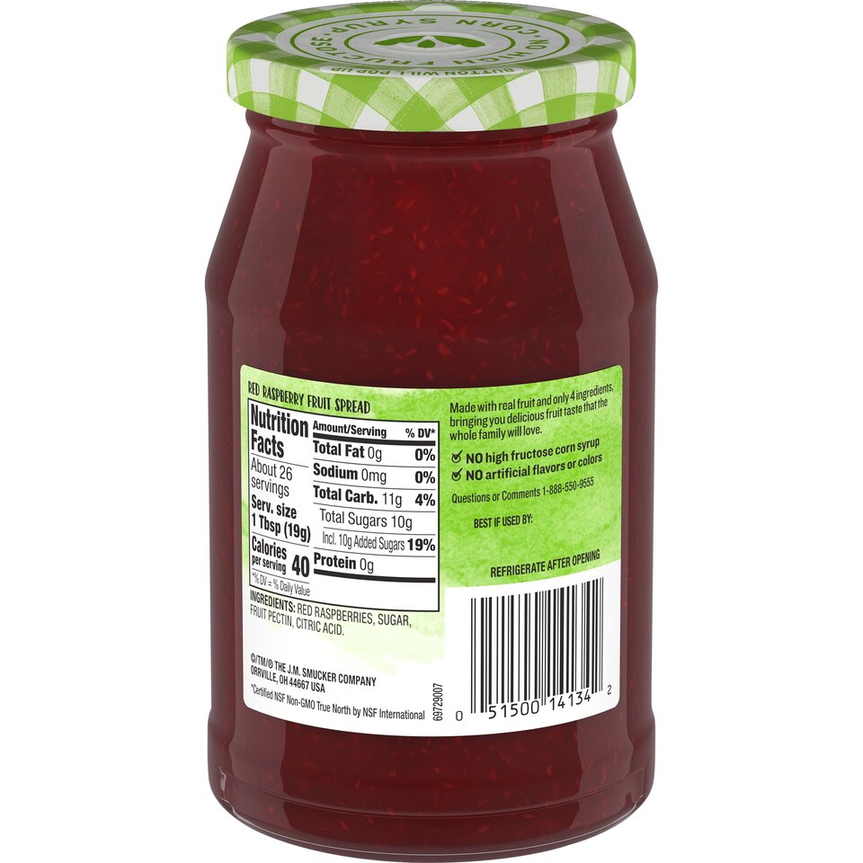 Natural Red Raspberry Fruit Spread back center with packaging