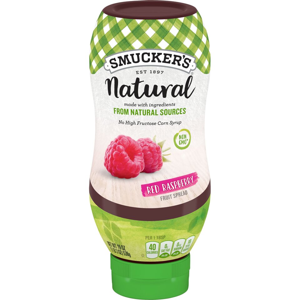 Smucker's® Natural Red Raspberry Squeezable Fruit Spread front center with packaging
