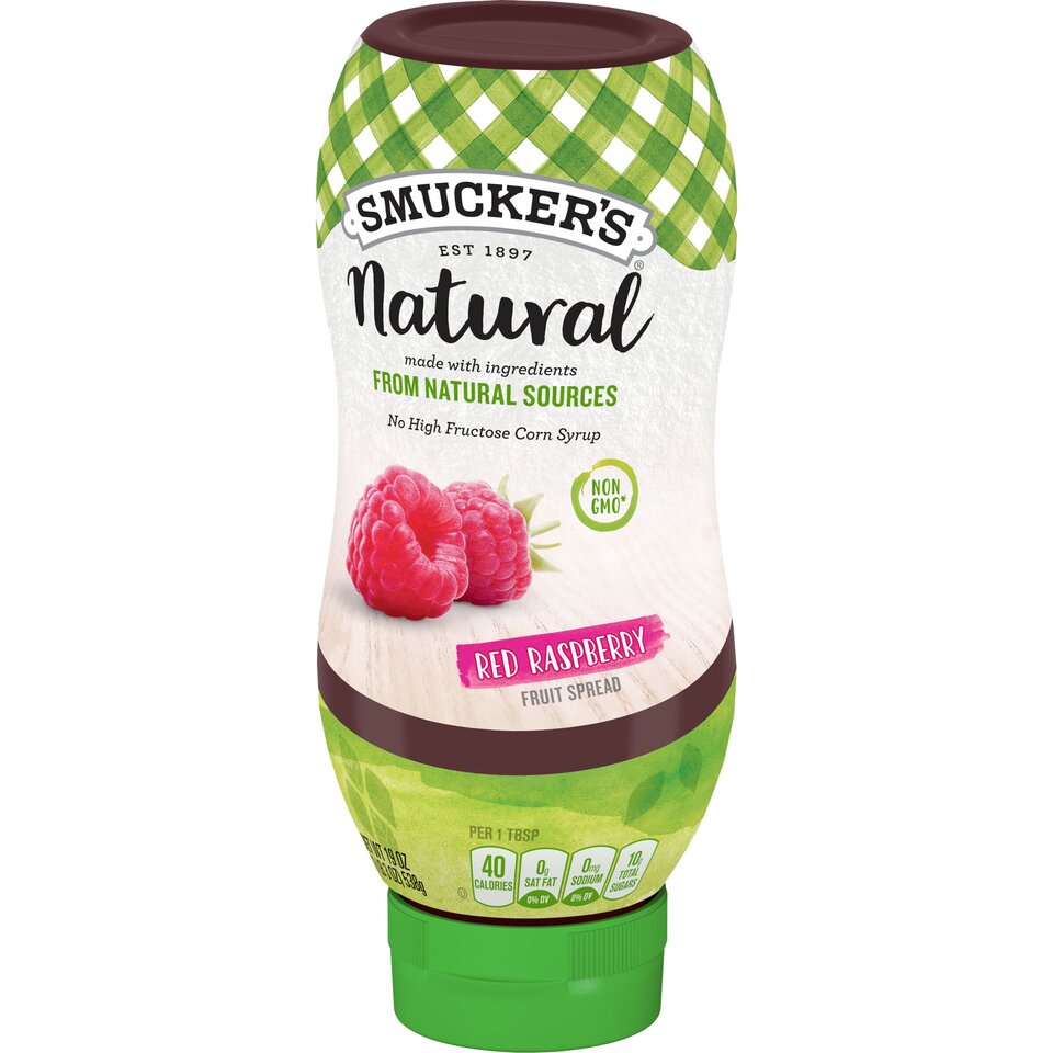 Smucker's® Natural Red Raspberry Squeezable Fruit Spread front right with packaging