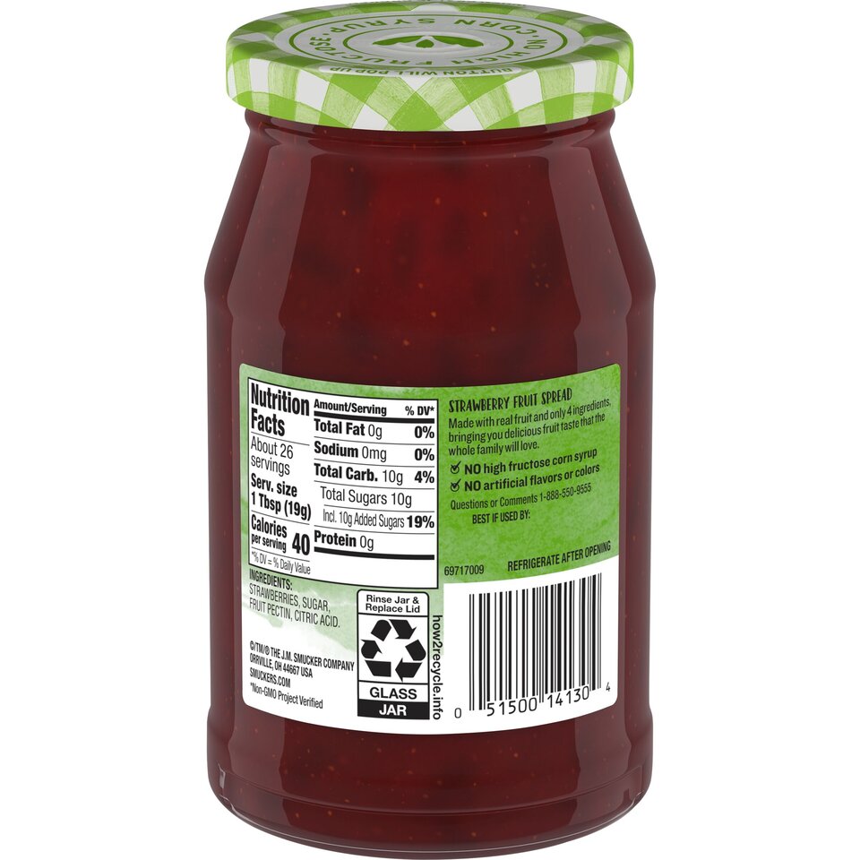 Natural Strawberry Fruit Spread back center with packaging