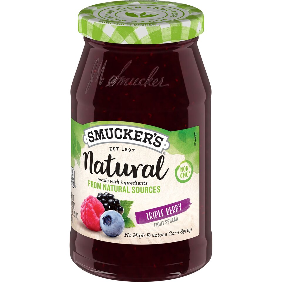 Natural Triple Berry Fruit Spread front right with packaging