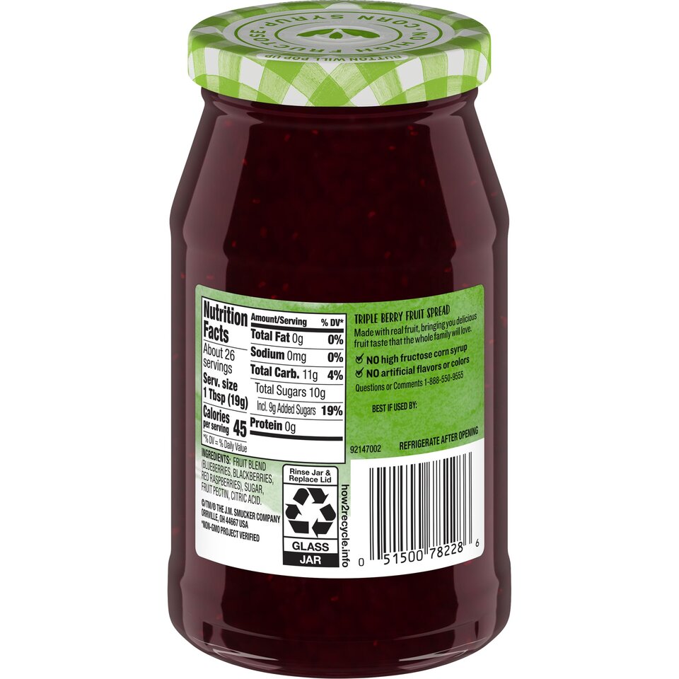Natural Triple Berry Fruit Spread back center with packaging