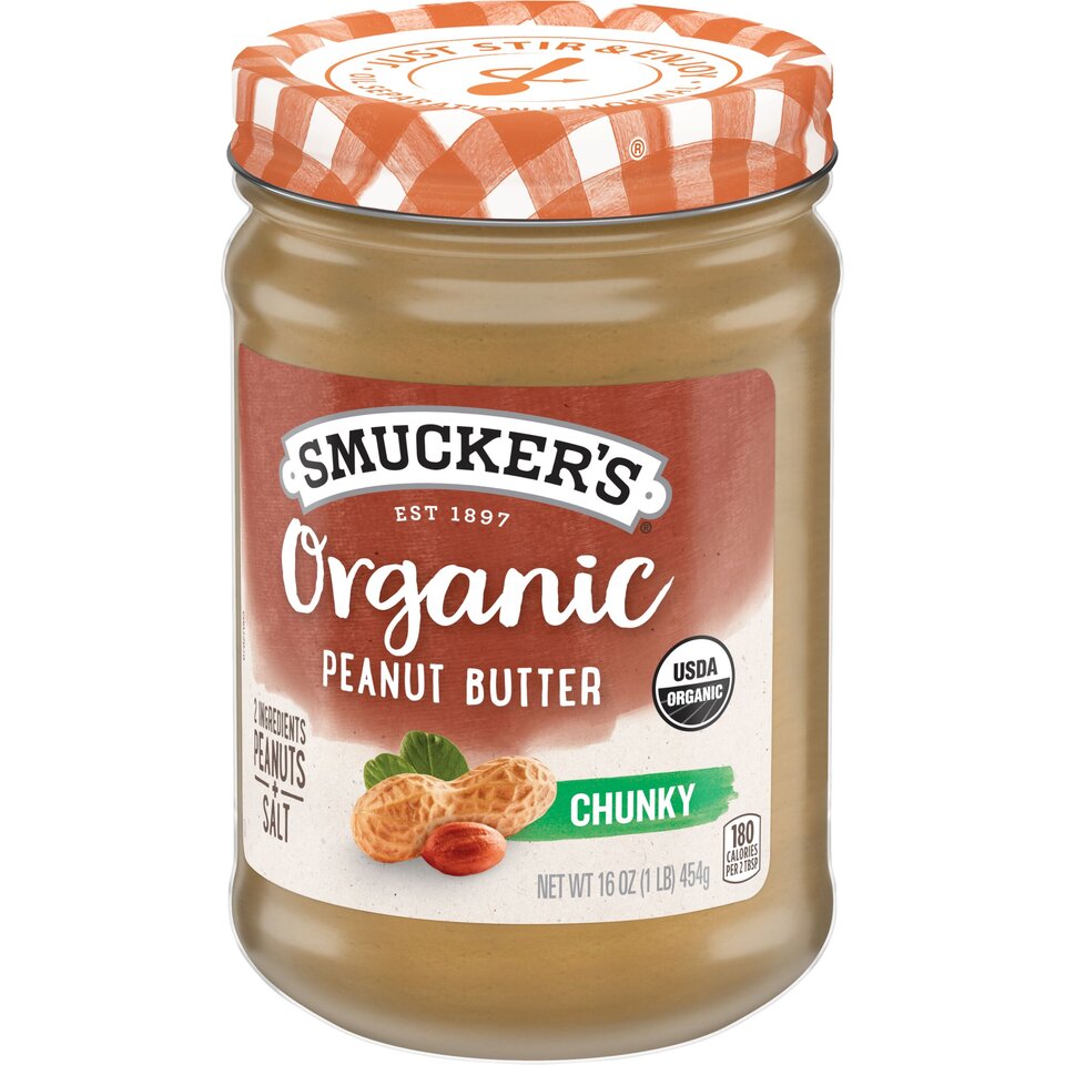 Organic Chunky Peanut Butter front right with packaging