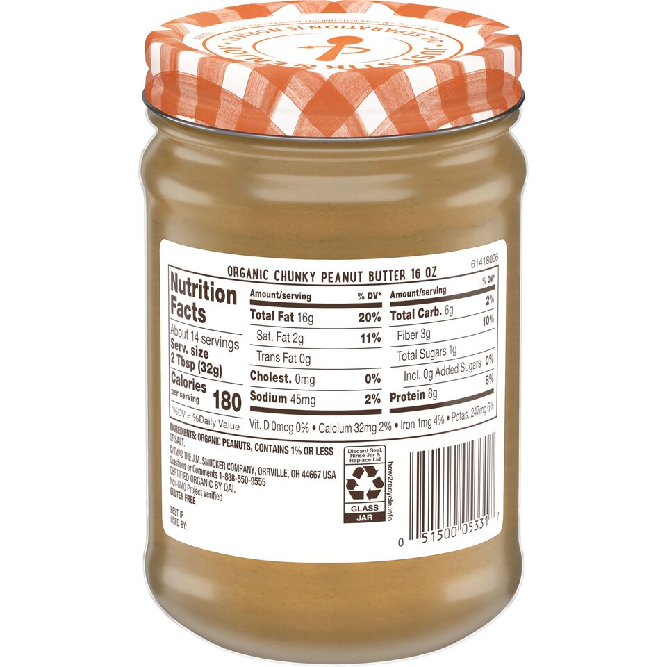 Organic Chunky Peanut Butter back center with packaging