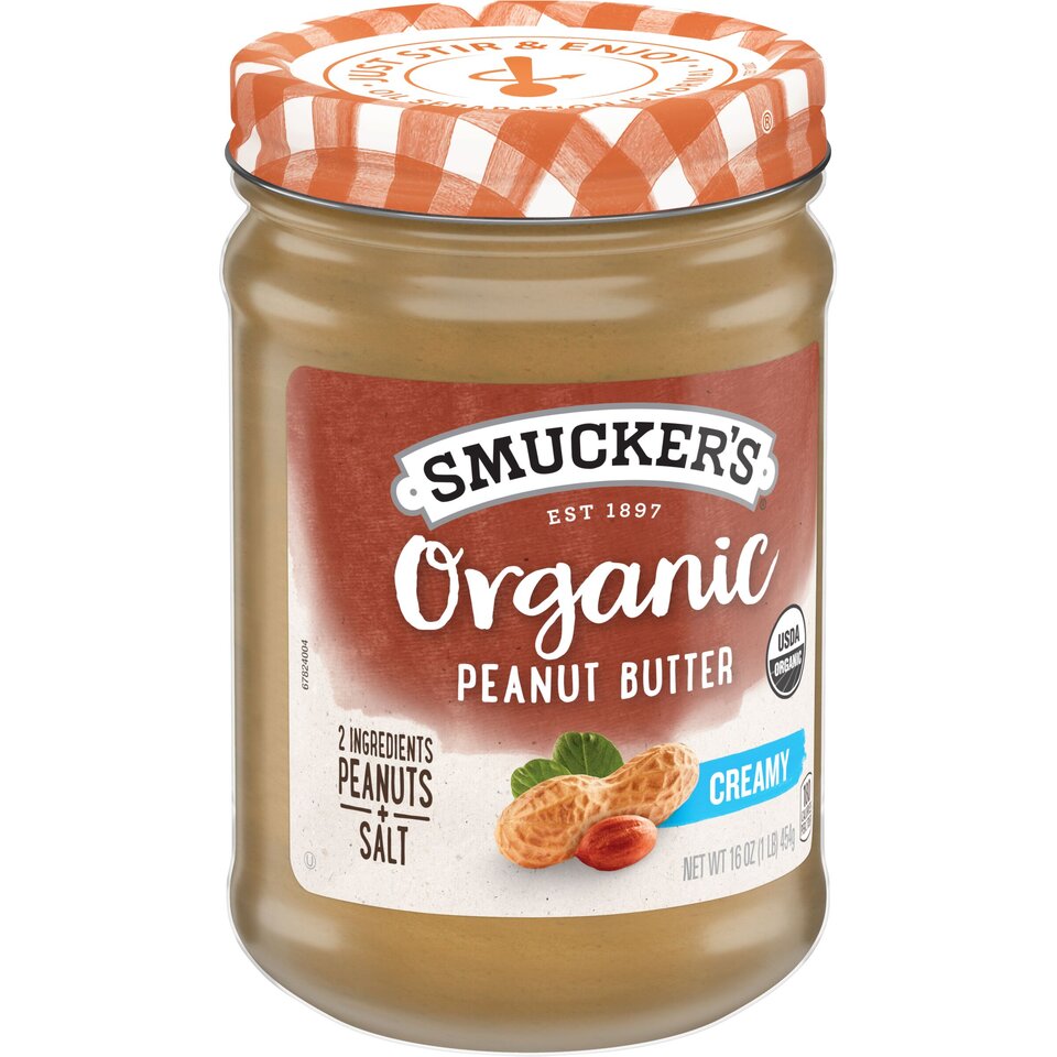 Organic Creamy Peanut Butter front left with packaging