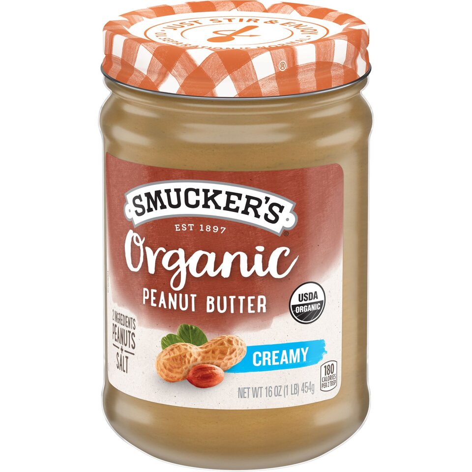 Organic Creamy Peanut Butter front right with packaging