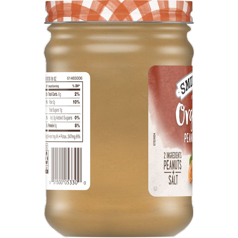 Organic Creamy Peanut Butter left with packaging