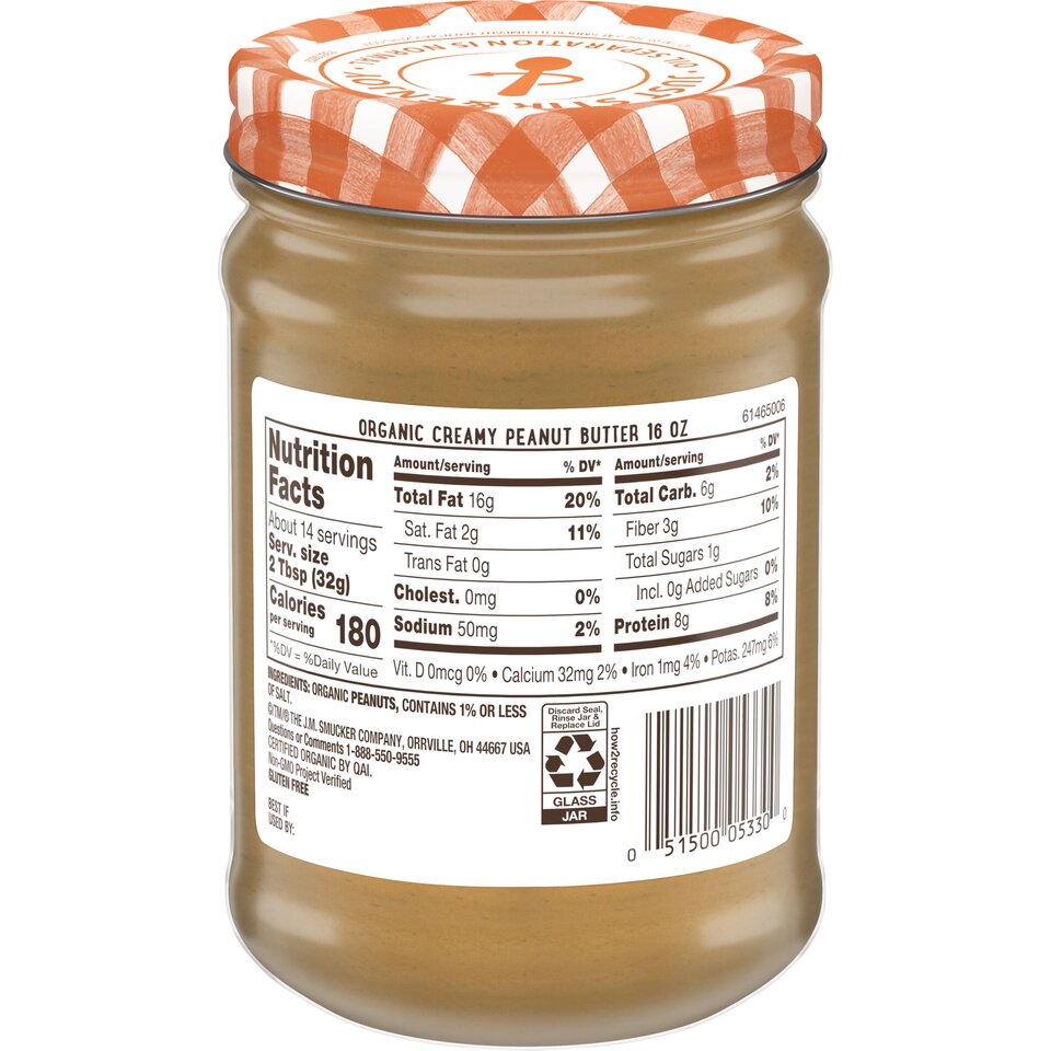 Organic Creamy Peanut Butter back center with packaging